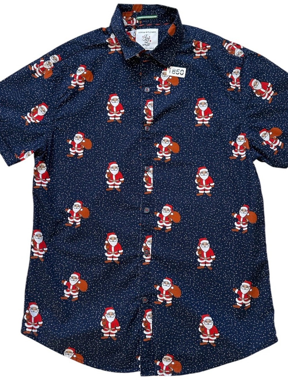 Denim & Flower Ricky Singh Navy Blue Santa Print Button-Down Shirt Junior M